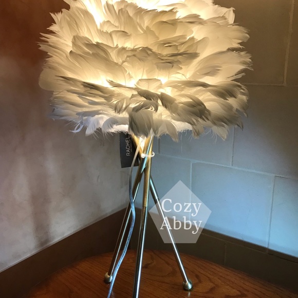 Rachel Zoe Lamp White Feather Steel Tripod Designer Table Lamp - Picture 6 of 6